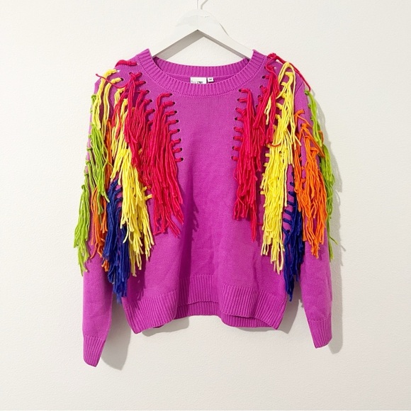 Queen of Sparkles Rainbow Fringe Sweater Size Medium M - Picture 2 of 8